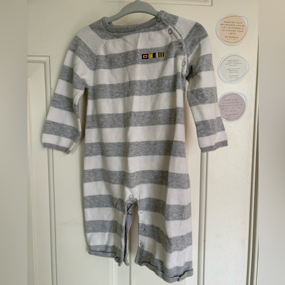 Toobydoo Gray and White Striped Bodysuit